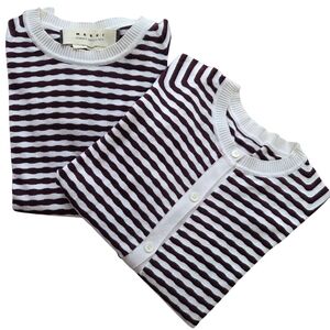 MARNI Fresh Brown & White Twin Set Cardigan Long Short Sleeve Sweater 42/SML